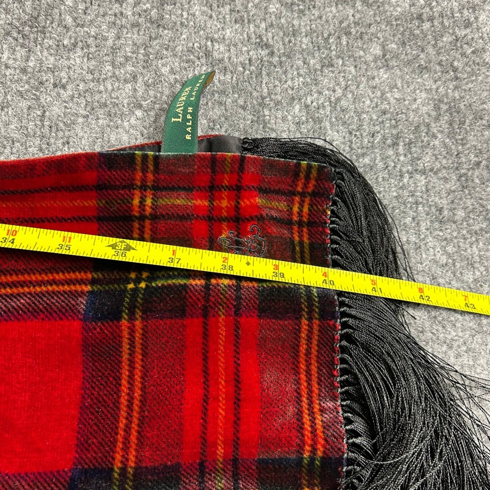 Lauren Ralph Lauren Red Tartan Plaid Velvet Silk Blend Fringe Scarf Wrap - Picture 5 of 7